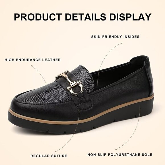 Women's Leather Loafers Casual Flats Slip-On Comfortable Work Shoes - Picture 2 of 7